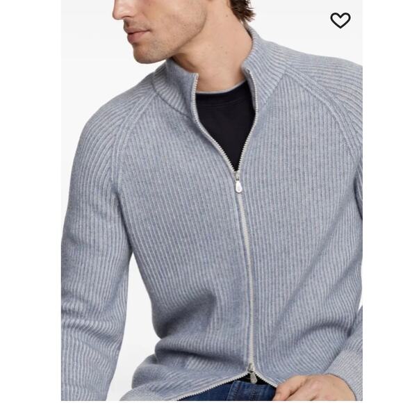 Brunello Cucinelli Cashmere Vanisé English Rib Cardigan w/Zipper IT 62 US XXL - Picture 1 of 16